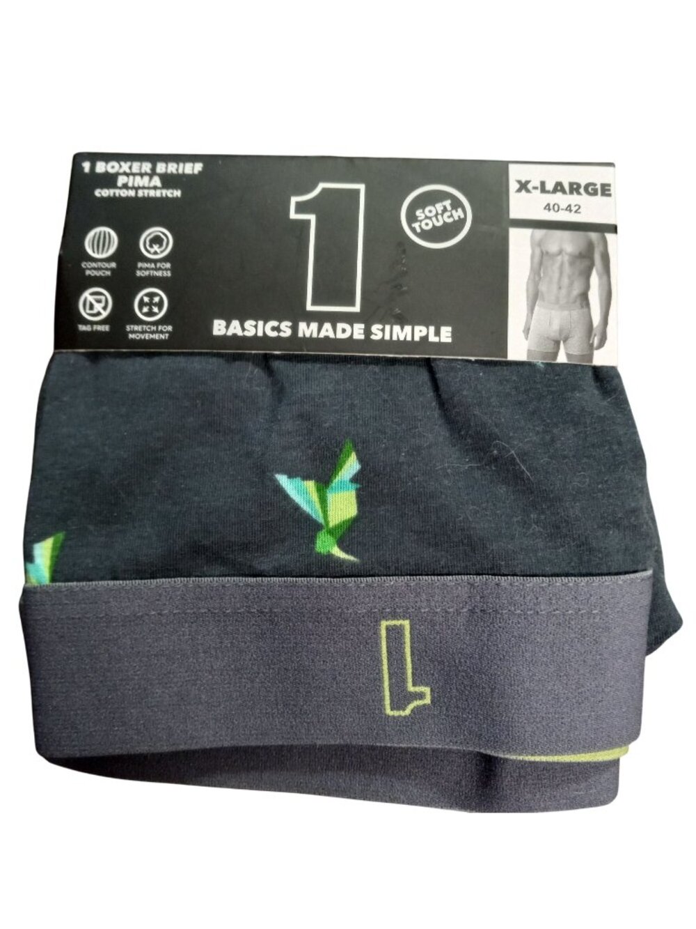 Basics Made Simple Size XL 40-42 Boxer Briefs Mens Pima Cotton Contour Pouch NEW